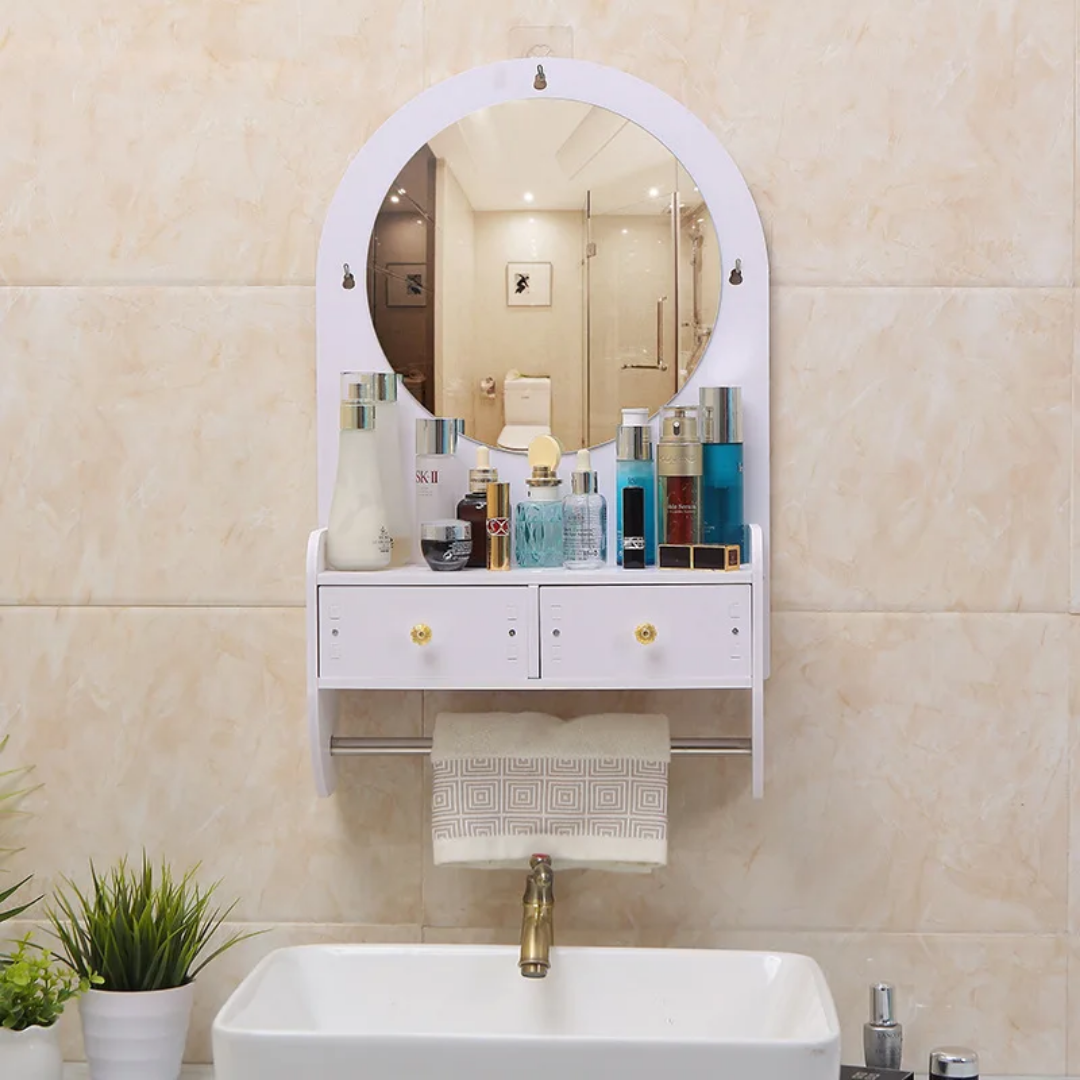 Meuble de rangement de maquillage mural avec miroir